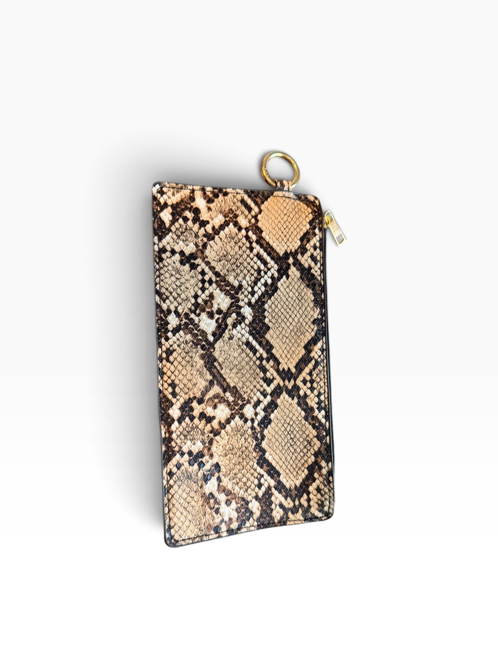 Snakeskin-Print Zip Pouch Wallet - Beige/Brown